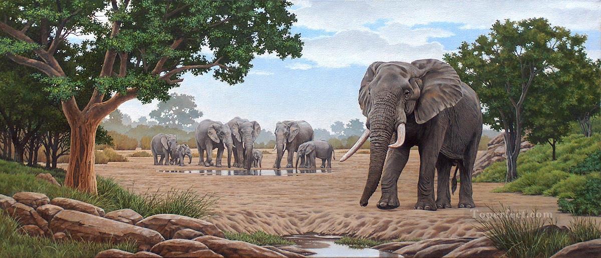 elephant herd Oil Paintings